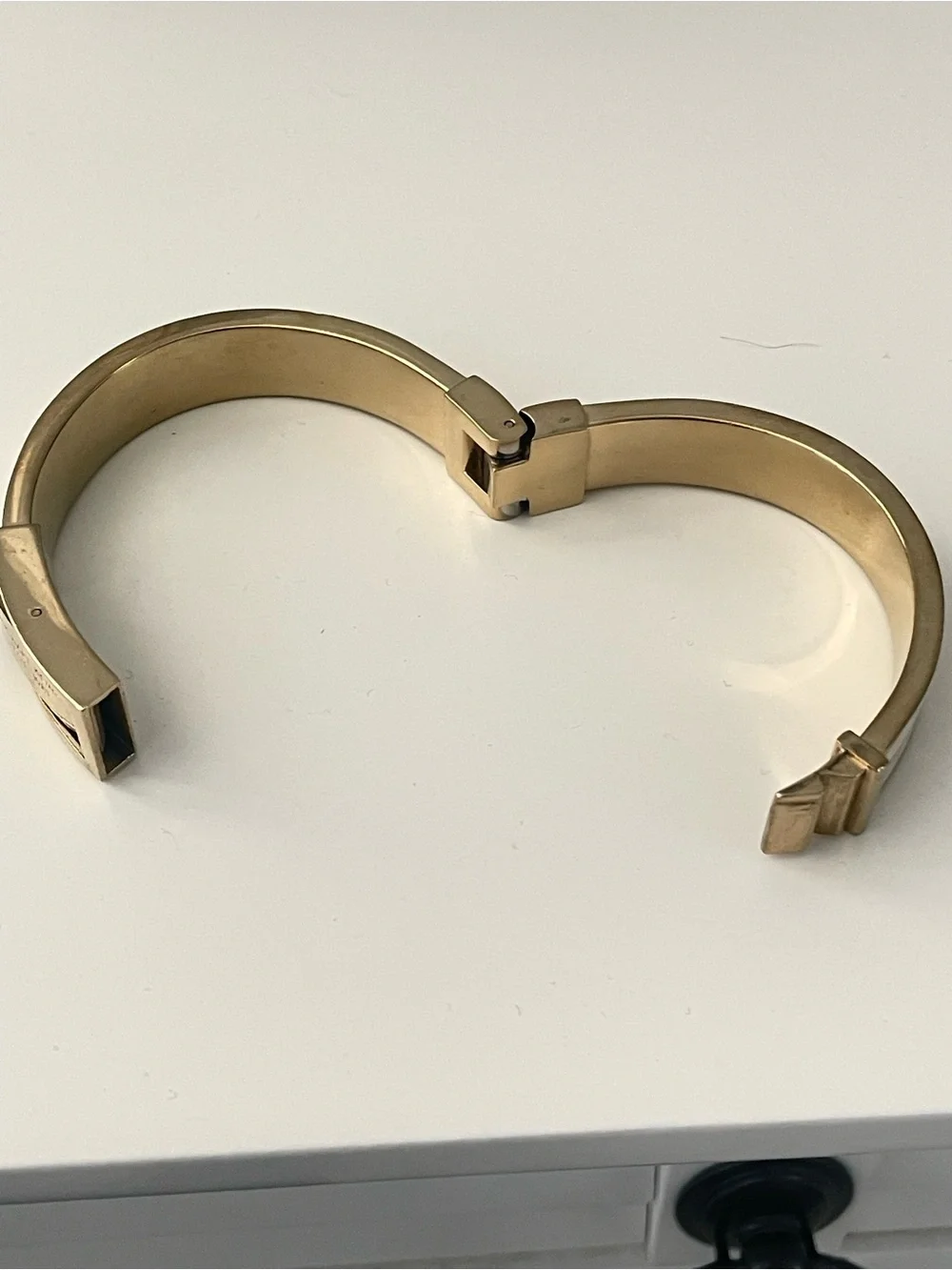 Michael Kors Gold and White Enamel Hinged Bangle